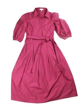 Avara Plum Puff Sleeve Belted Midi Dress – Small
